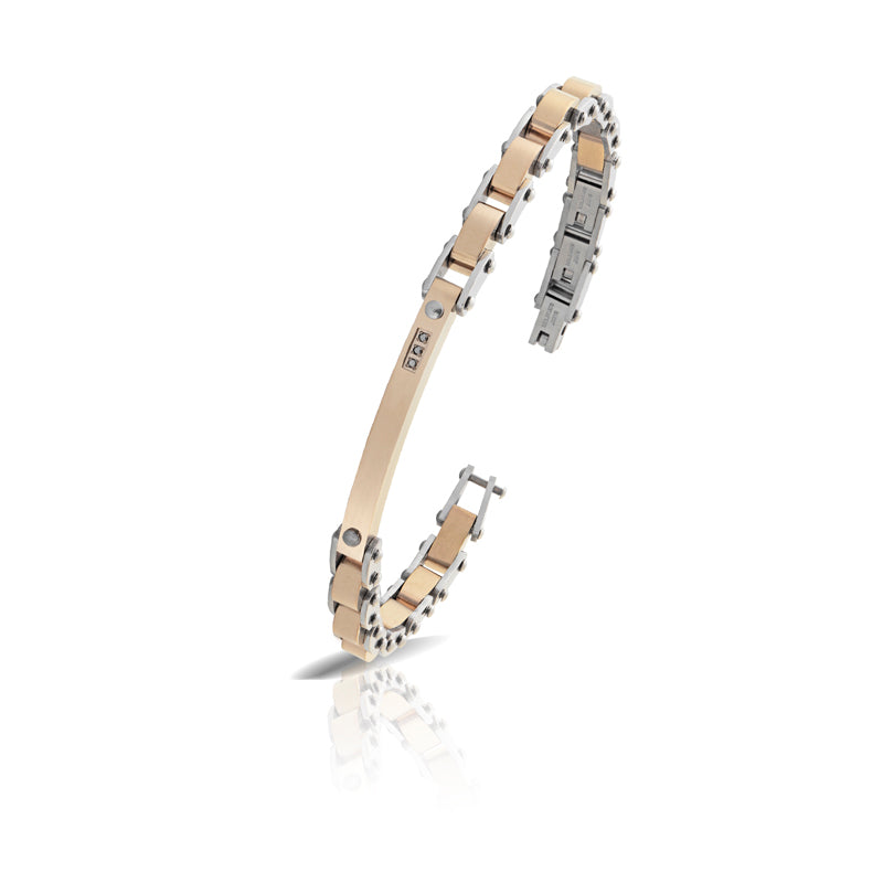 Bracciale Uomo Arkano Semirigido Acciaio Bicolore Rosè Diamanti Neri ABA026NR